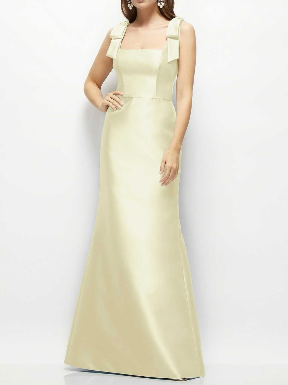 Dessy - Alfred Sung dress with shoulder bows in butter yellow